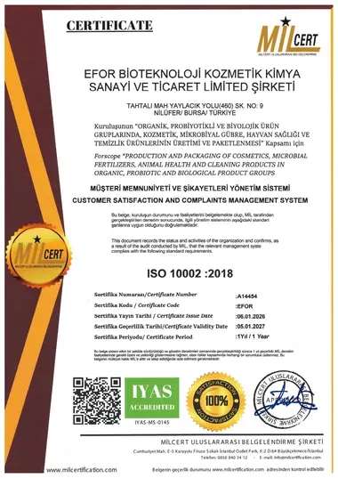 ISO 10002:2018 sertifikası